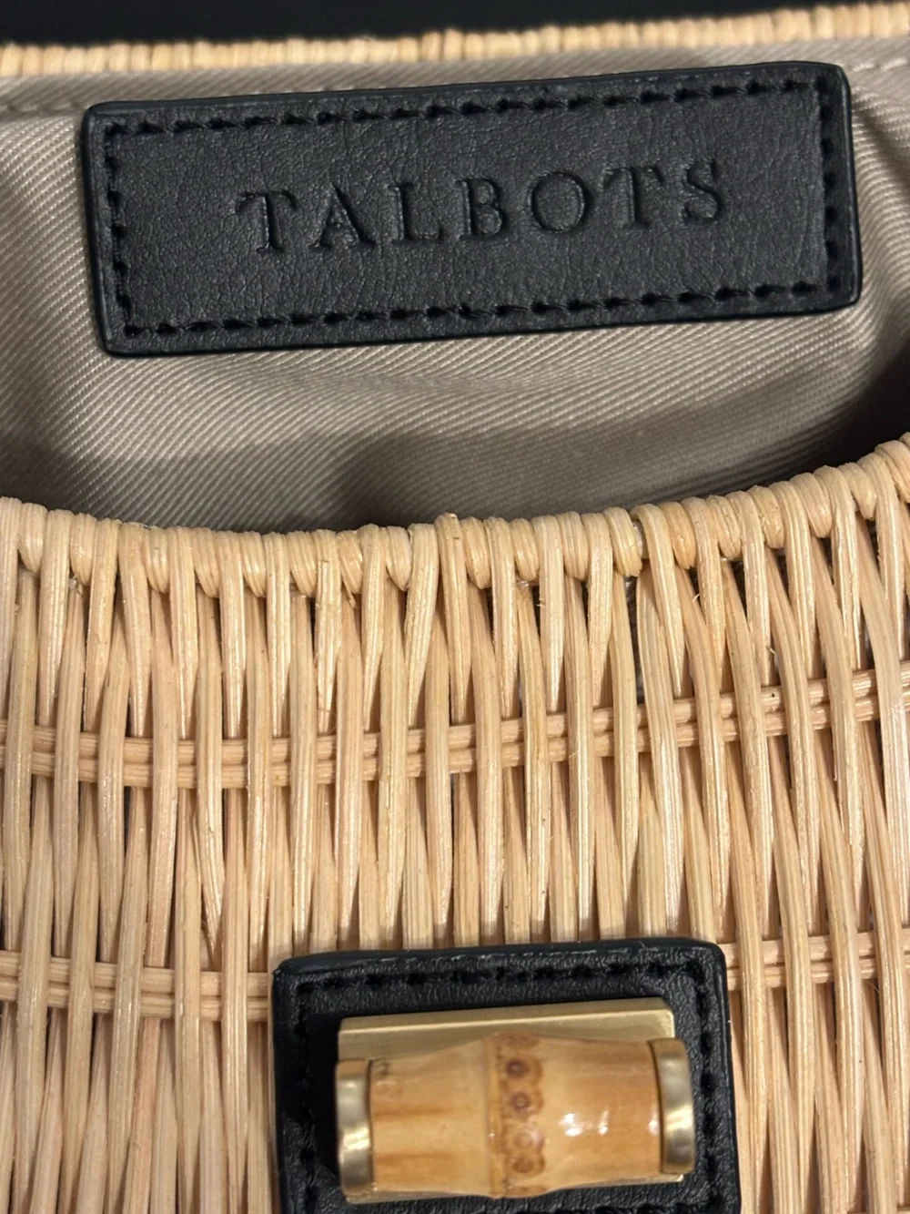 Talbots Rattan Wicker & Leather Black and Natural Bamboo Top-Handle Women’s Bag - Picture 7 of 16